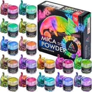 Пігмент перламутровий хамелеон Chameleon Mica Powder слюдяна пігментна пудра ALEXES 16 кольорів HM-001 фото