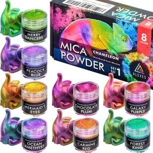 Пігмент перламутровий хамелеон Chameleon Mica Powder слюдяна пігментна пудра ALEXES 8 кольорів Набір №1 HM-002 фото