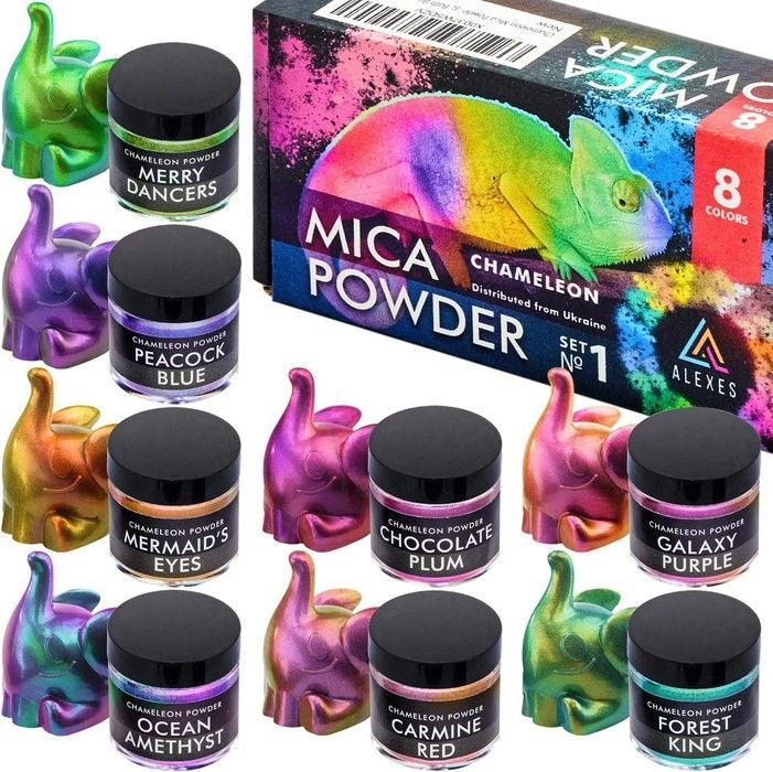 Пігмент перламутровий хамелеон Chameleon Mica Powder слюдяна пігментна пудра ALEXES 8 кольорів Набір №1 HM-002 фото