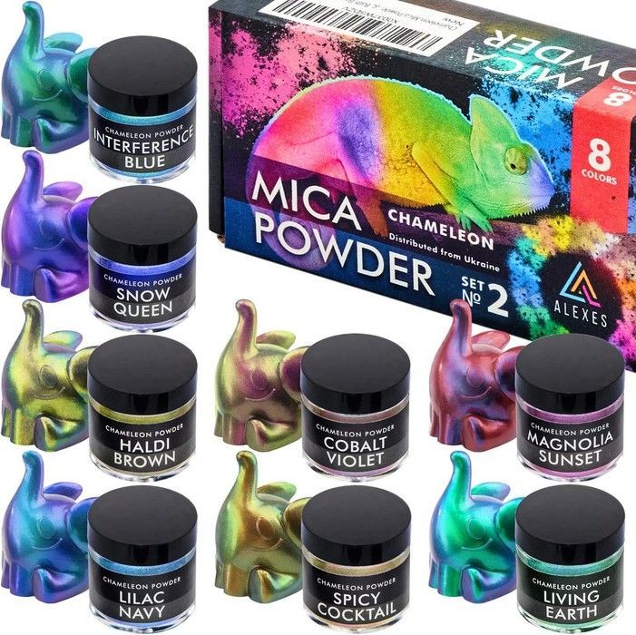 Пігмент перламутровий хамелеон Chameleon Mica Powder слюдяна пігментна пудра ALEXES 8 кольорів Набір №2 HM-003 фото
