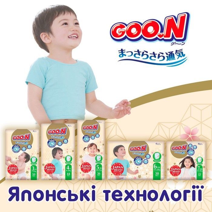 Трусики-підгузки Goo.N Premium Soft (розмір 3(M), 7-12 кг, 50 шт) F1010101-156 фото