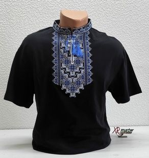Футболка з вишивкою Блакитний орнамент на чорному Код: ФЧ-03 фото
