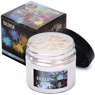 Слюдяний пігментний порошок SILVER (Срібло) для смоли мила макіяжу манікюру SOAP SHOP банка 57 грам MC-024 фото