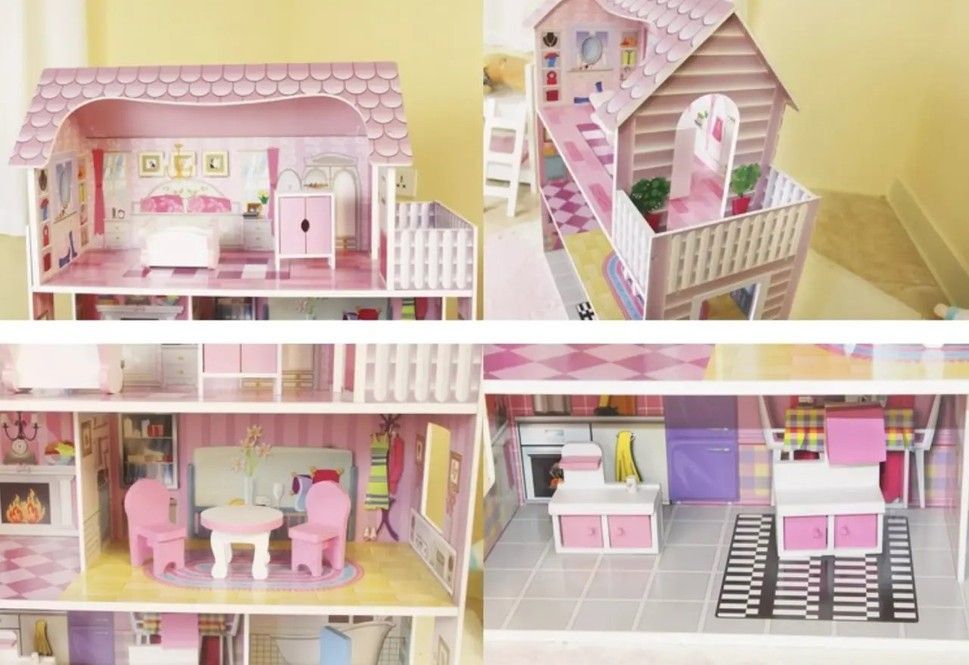 Дерев&rsquo;яний ляльковий будиночок PinkPalace з меблями та терасою  2796175897 фото